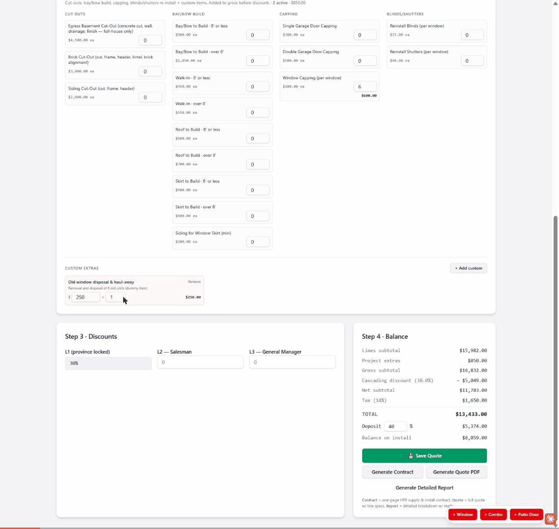 Generating the contract, quote, and report PDFs and saving the quote
