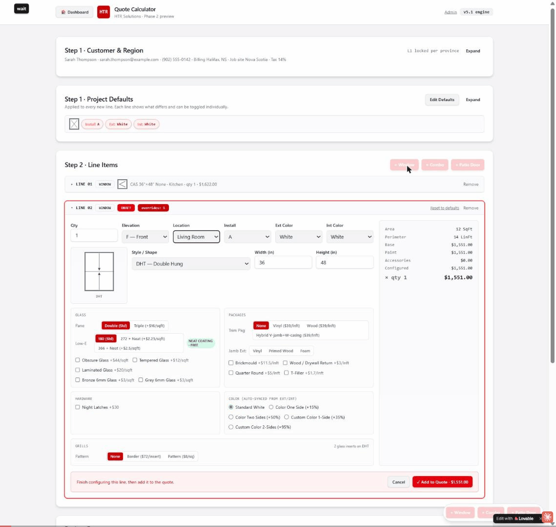 Full walkthrough of building a quote in the HTR Calculator